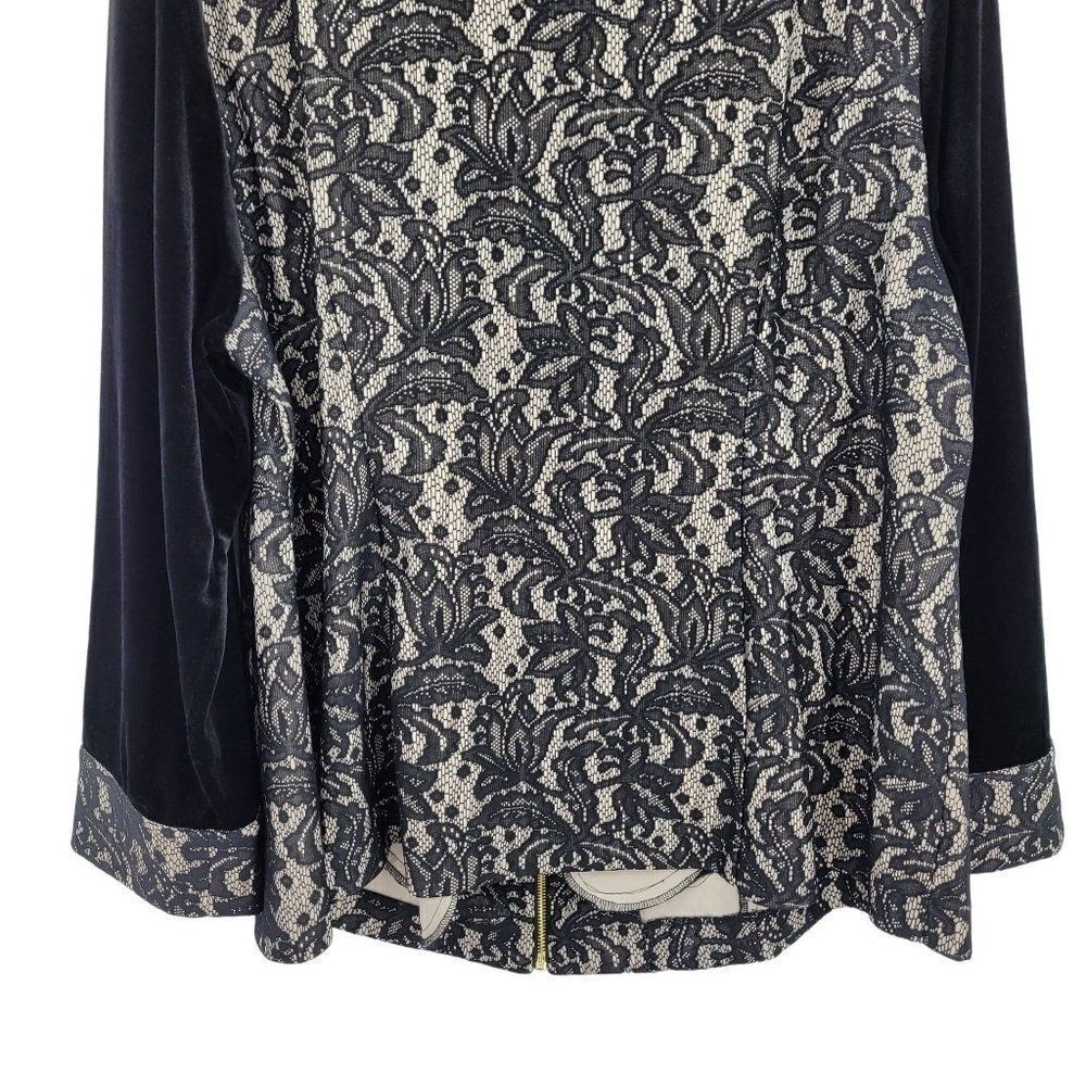Catherines Black Label Formal Shacket Top 1X Black Velour Lace Blocking Zip Goth - Picture 10 of 14